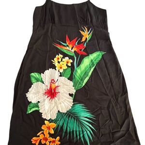 Vintage Jade Fashions Hawaiian Floral Midi Dress Black Size L